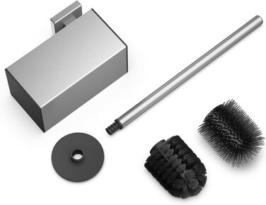 Набір для чищення унітазу WAVEWO з кріпленням на стіну, силіконова щітка та тримач, квадратна щітка з нержавіючої сталі 304, 2 насадки (срібна)