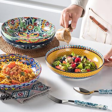 Набір салатників та тарілок HENXFEN з порцеляни (4 шт.) - 1330 мл, богемський стиль