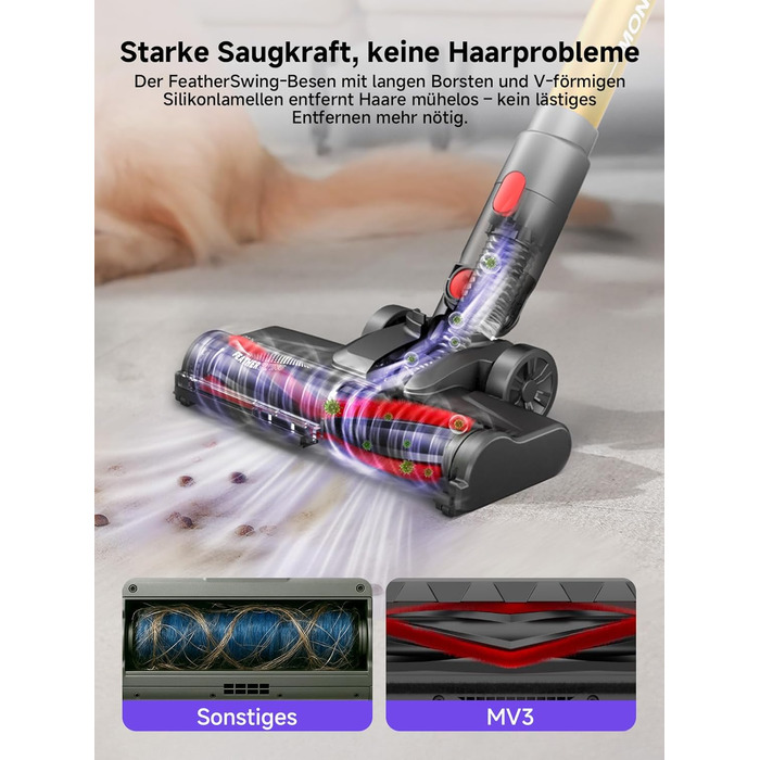 MONSGA Бездротовий акумуляторний пилосос з дисплеєм, 45000Pa, 50 хвилин роботи, антизаплутана щітка, самостійна парковка, док-станція на стіні, 8-шарова фільтрація, безщітковий двигун, для твердих поверхонь, килимів, шерсті тварин, авто