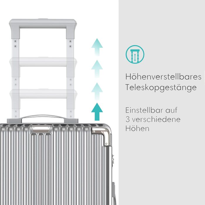 Набір валіз Voyagoux 3 в 1: 39L, 71L, 113L, з жорстким корпусом, TSA-замком, ABS, 4 колеса 360°, сріблясті, міцні та легкі