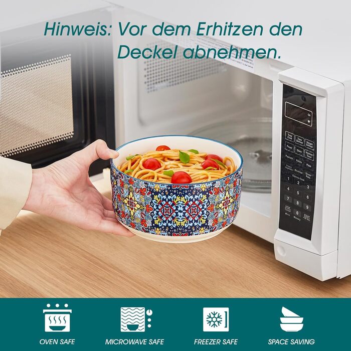 Набір супових та салатних тарілок Vancasso (4 шт.) з кришкою, кераміка, 1080 мл