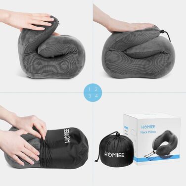 Подушка для шиї Homiee для подорожей: зручна, ергономічна, з memory foam, для автомобіля, літака, доросла (сіра)