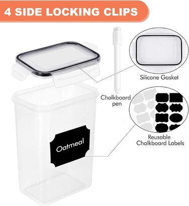 Набір контейнерів для зберігання STUSGO 42er, 24 шт. - прозорі пластикові контейнери з кришкою для круп, борошна та цукру