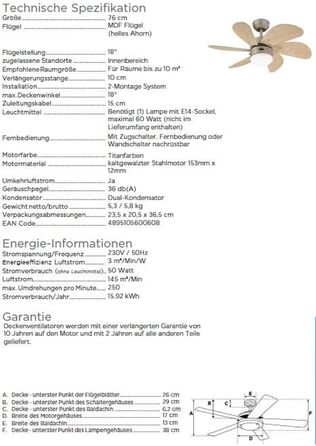 Стеляний вентилятор Westinghouse Turbo Swirl 76 см, з освітленням та 6 лопатями, колір титан, скло опалесціююче, модель 7815840