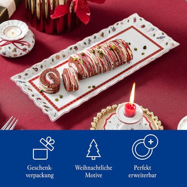 Преміальна прямокутна сервірувальна тарілка Villeroy & Boch Toy's Delight для кексу, штолена та різдвяних солодощів, порцеляна, новорічний декор