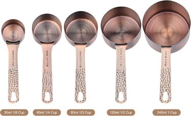 Zoyizi Measuring Cup and Spoon Set, 12-Piece, Copper Measuring Cups and Spoons for Kitchen and Baking, Dry and Liquid Metal Measuring Cups, Cute Metric 5 Measuring Cups, 6 Spoons, and 1 Leveler