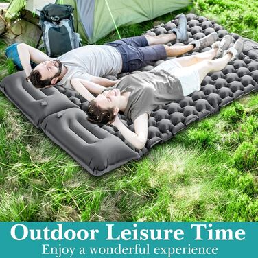 Double Camping Sleeping Pad - Inflatable, Self-Inflating, Ultra-Thick for 2 People with Pillow & Foot Pump - Hiking & Portable