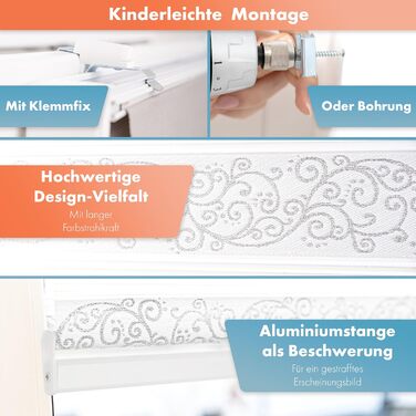 День-ніч рулонна штора Klemmfix без свердління, 4-в-1, сірий із сріблястим блиском, візерунок гілки та квіти, з перлинами, для вікон і дверей, 50x200 см