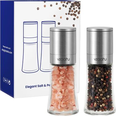 Набір з 2 мельниць для солі та перцю Vzaahu з керамічним механізмом, регулювання помелу, сірі та блакитні, портативні, багаторазові