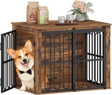 Дерев'яний вольєр для собак, 81 см, вольєр-стілець для дому, 2 двері, розсувні, для маленьких та середніх собак, міцний, 81 × 55 × 62,4 см, білий (коричневий)