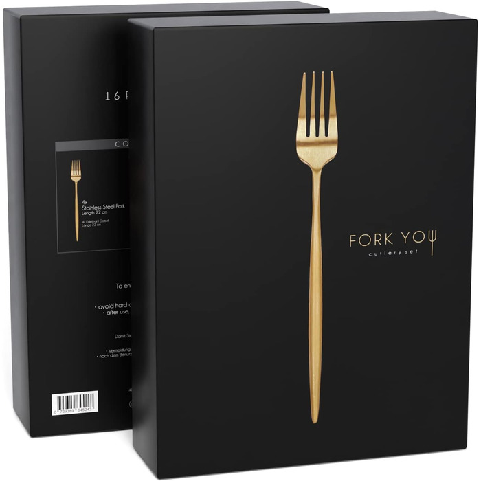 Cutlery Set Gold Matt (16-piece), stainless steel, tableware cutlery for 4 people, dishwasher-safe, gift set in a high-quality gift box