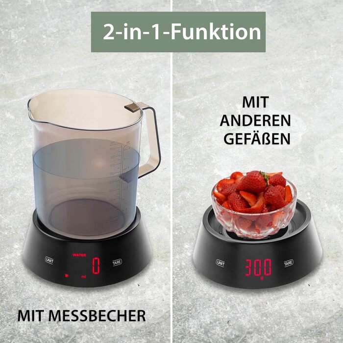 Digital Measuring Cup Scale | Dishwasher-Safe Measuring Cup with Weighing Station | 1 L and max. 3 kg