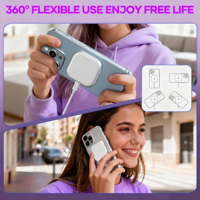 Магнітний зарядний пристрій MagSafe для iPhone: бездротова зарядка, сумісна з iPhone 17, 16, 15, 14, 13, 12, Air-Pods 4, 3, 2, Pro (білий)