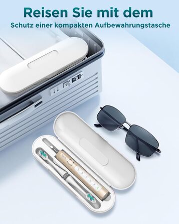 Електрична звукова зубна щітка для дорослих з 8 насадками та кейсом для подорожей, 5 режимів, водонепроникна IPX7, до 90 днів роботи від акумулятора (Золота)