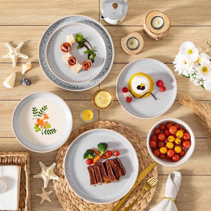 Набір посуду на 6 осіб vancasso SNOW, 24 елементи: тарілки, супові тарілки, миски, салатники, бежевий, для посудомийної машини, для мікрохвильової печі