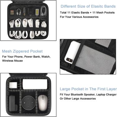 MATEIN Cable Bag Organizer, Cable Bag Travel 3-Layer Cable Organizer Cable Storage Cable Organizer Bag for Phone, Charger Cables, Electronics, Black