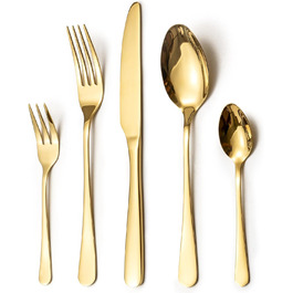 LAZAHOME Cutlery Set, Stainless Steel Mirror Polished 60-Piece Cutlery Set for 12 People, Dining Cutlery Set with Knife Fork Spoon for Family/Party/Hotel/Restaurant, Gold Flatware, Dishwasher Safe Gold 60 Pieces