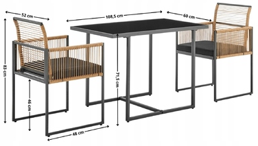 Комплект садових меблів ExitoDesign з металу, чорний, 3 предмети