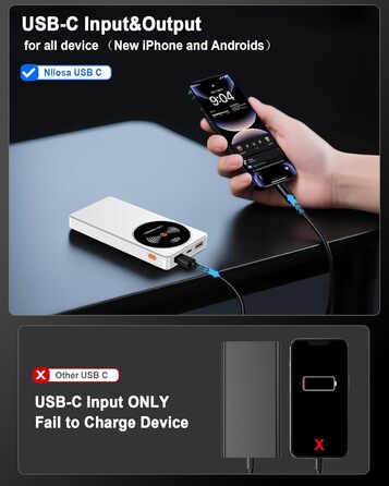 Портативний зарядний пристрій Power Bank Klein 10000mAh з USB-C, 3 порти, сумісний з iPhone 17/16/15/14/13 Pro Max Plus Mini та Android (білий)