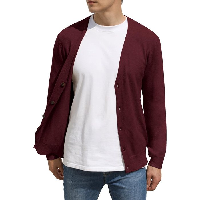 Чоловічий кардиган Hisir з V-подібним вирізом, легкий, елегантний, зимовий, класичний, з ґудзиками (бордовий, M)