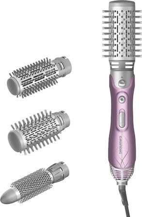 Фен-щітка GRUNDIG HS 6220 Volumen & Locken, 1100W, 3 насадки, керамічне покриття з олією лотоса, захист від перегріву, для всіх типів волосся, Рожевий/Срібний, 2023 модель