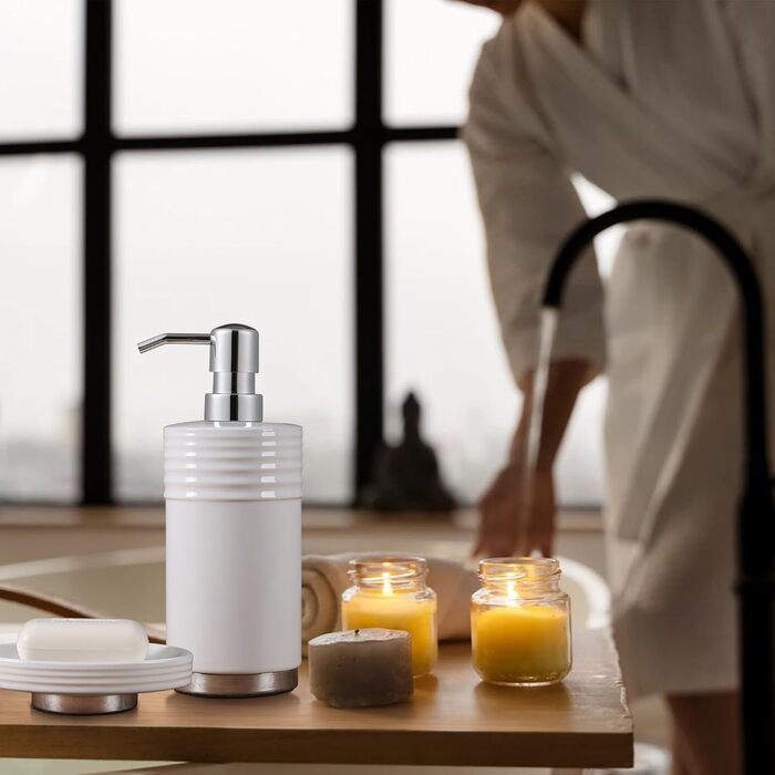 Набір аксесуарів для ванної кімнати з діамантами: органайзер для зубних щіток, дозатор мила, стакан для зубних щіток, мильниця, контейнер для ватних паличок, 5 шт., білий з металевим цоколем