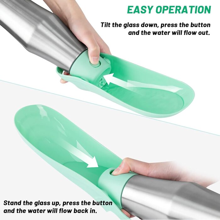 Водяна пляшка для собак ZoneYan 750 мл з нержавіючої сталі, портативна, витокозахисна, для подорожей, парків, кемпінгу, піших прогулянок (світло-зелена)