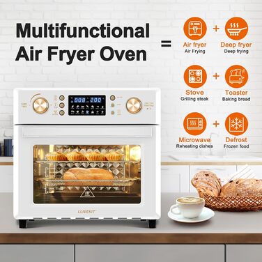 Аерофритюрниця LLIVEKIT 26 л, міні-піч з конвекцією, 14-в-1, 360° циркуляція повітря, швидке та здорове приготування з низьким вмістом жиру, енергозбереження 60%, 1700 Вт, кремова, 8 аксесуарів, книга рецептів