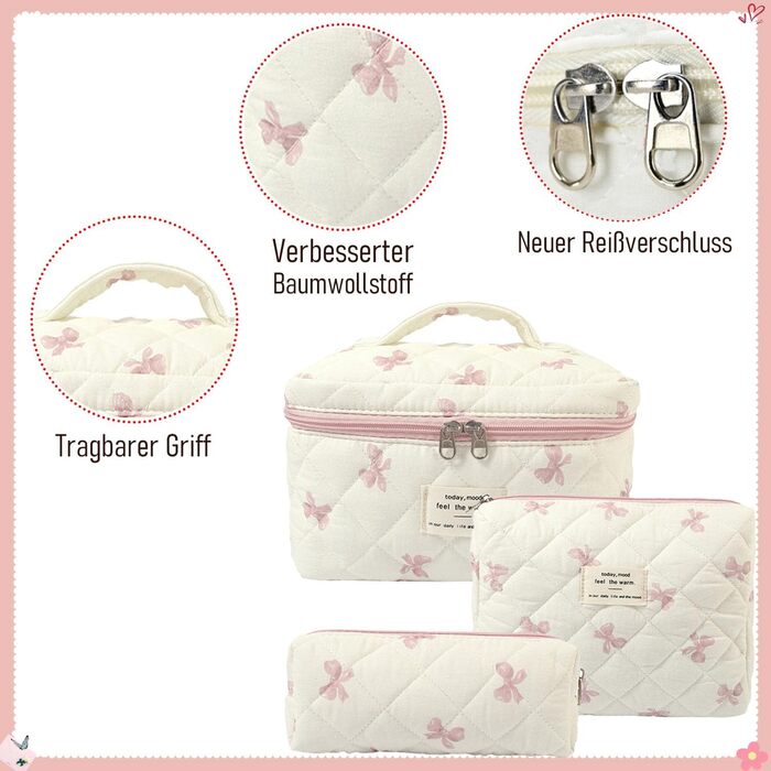 Набір косметичок з квітами для дівчаток, набір культуртреш для жінок, степкова косметичка для макіяжу, бавовняний культуртреш, косметичка Coquette, естетичні речі Clean Girl, косметична сумка (біло-рожева стрічка)