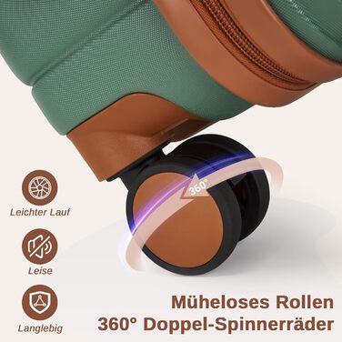 KONO Чемодан-валіза на коліщатках середнього розміру (66 см) з ABS+PC, з замком та подвійними колесами (Темно-зелений/Коричневий)