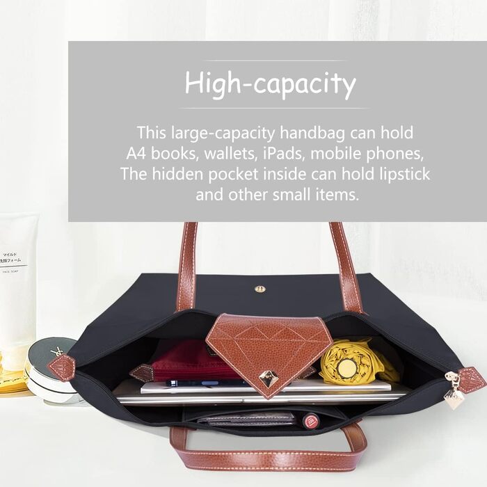 Жіноча сумка-шопер велика чорна водонепроникна, складана сумка через плече для подорожей, офісу, школи, покупок - темно-сіра