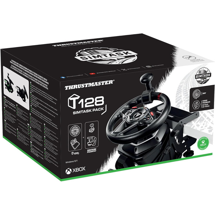 Набір Thrustmaster T128 SimTask Pack для симуляторів вантажівок та сільського господарства: кермо з Force Feedback та комплект для плоского монтажу, сумісний з Xbox та PC