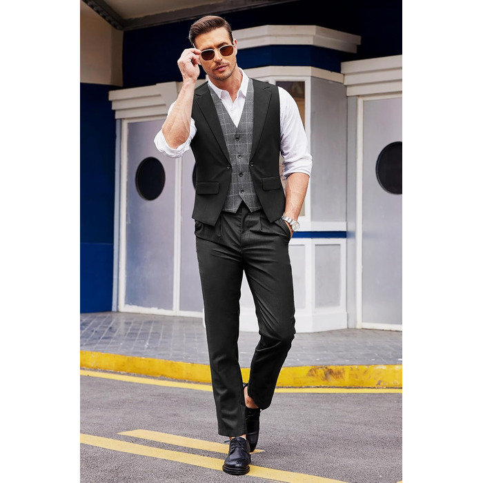 Жилет чоловічий COOFANDY стильний, в клітинку, Slim Fit, чорний - для весілля та ділових зустрічей