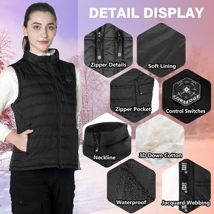 Обогревна жилетка для жінок з Powerbank, USB акумуляторна терможилетка, 3 режими температури, 4 зони обігріву, XL, чорний