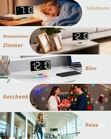 Цифровий будильник LED з RGB-підсвіткою та USB-портом, гучний сигнал 30-110 дБ для міцного сну, настільний годинник з функцією Snooze (Бежевий)
