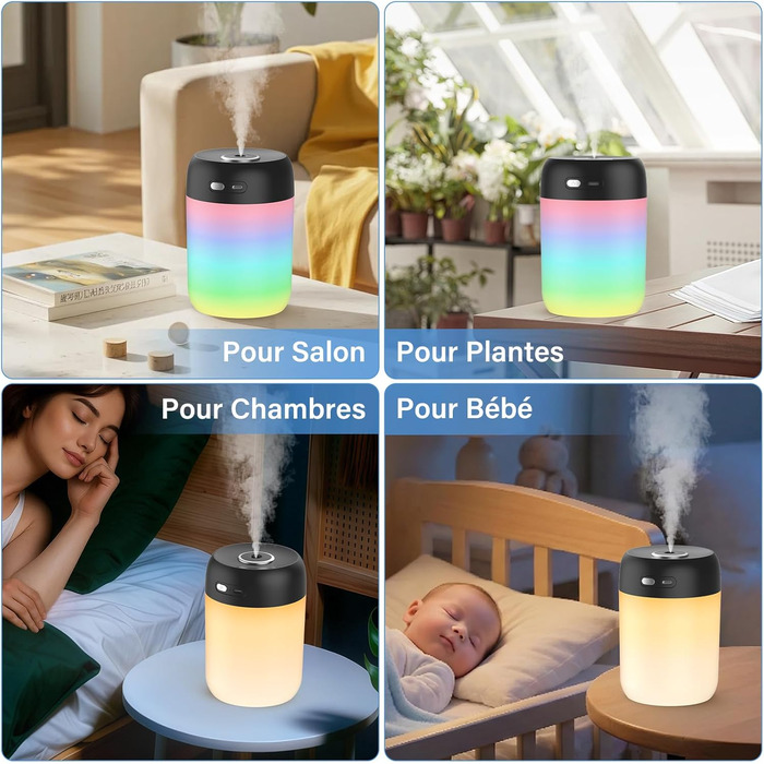 Ультразвуковий зволожувач повітря Mini для спальні з нічним світлом, 2 режими, тиха робота, автовимкнення, чорний