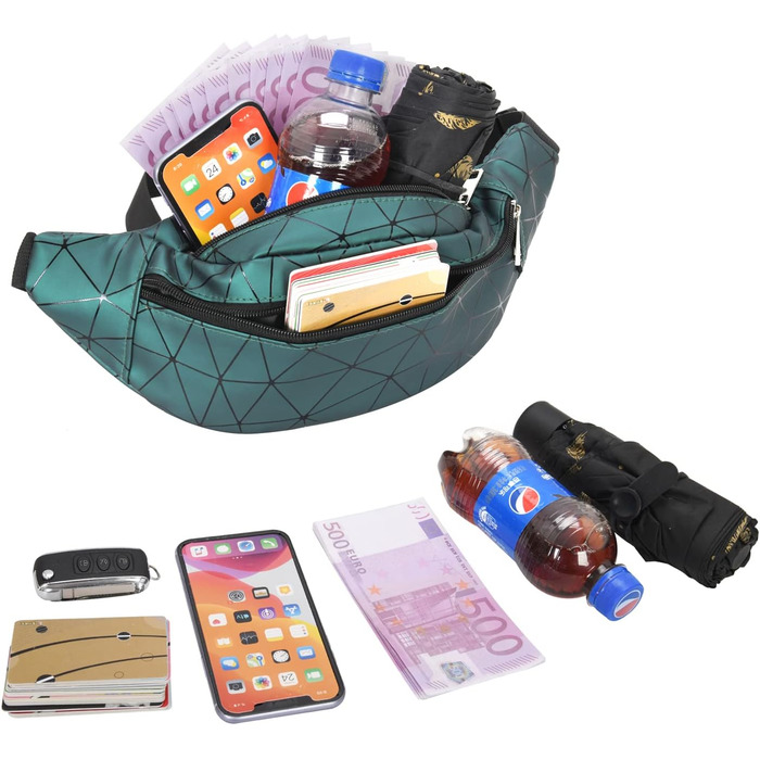 Жіноча поясна сумка-рюкзак, водонепроникна, з PU шкіри, для спорту та відпочинку (темно-зелена)