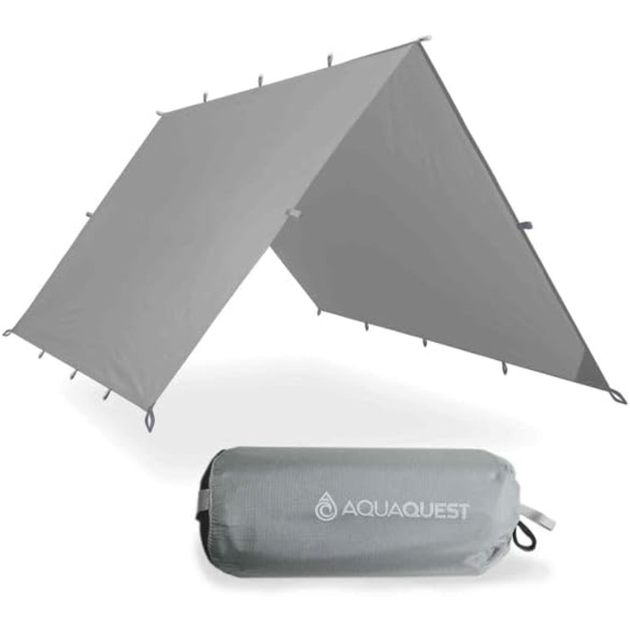 AquaQuest Safari Waterproof Tarp - Lightweight Sun & Rain Shelter for Camping, Hiking & Hammocks (3x2m, Grey)
