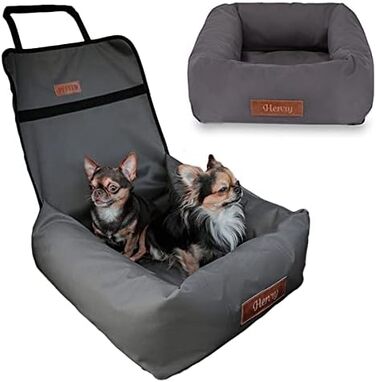 Крісло-ліжко для собак Petsen з іменем, сіре. Зручне автокрісло для собак маленьких порід, автоліжко з ліжком та поводок.