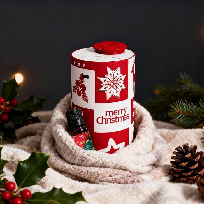 Дифузор для ефірних олій Cavir без води, портативний міні-ароматизатор повітря, USB-зарядка, 3 рівні туману, для дому, офісу, авто (Новорічний)