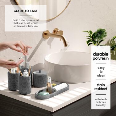 Набір для ванної кімнати Clara Clark – 5-ти частинний набір аксесуарів для ванної кімнати, салатовий колір, себорер, тримач для зубних щіток, склянка, контейнер для ватних паличок та піднос для косметики