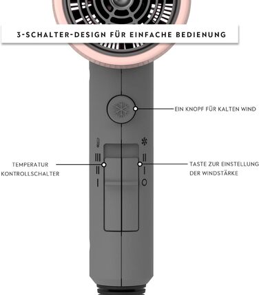 Фен AINA з дифузором: Іонська технологія, керамічне покриття, Cold Shot, 230V