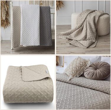 Day blanket 200x220 Bedspread Bed cover Sofa cover Quilted blanket Sofa blanket Throw blanket Bed covers XXL Coverlet Quilted day blankets quilted Quilt Bedspread (240x260cm, Beige)