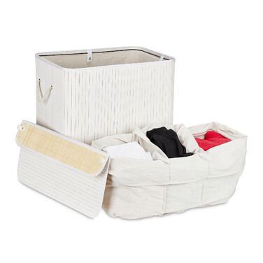 Relaxdays Bamboo Laundry Basket with 3 Compartments