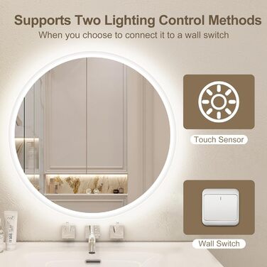 Дзеркало для ванної кімнати STARLEAD 60см з LED-підсвічуванням, регульована яскравість, 3 колірні температури, протитуманна функція, пам'ять налаштувань, HD скло, IP44, вологостійке, сріблястий колір (без Bluetooth)