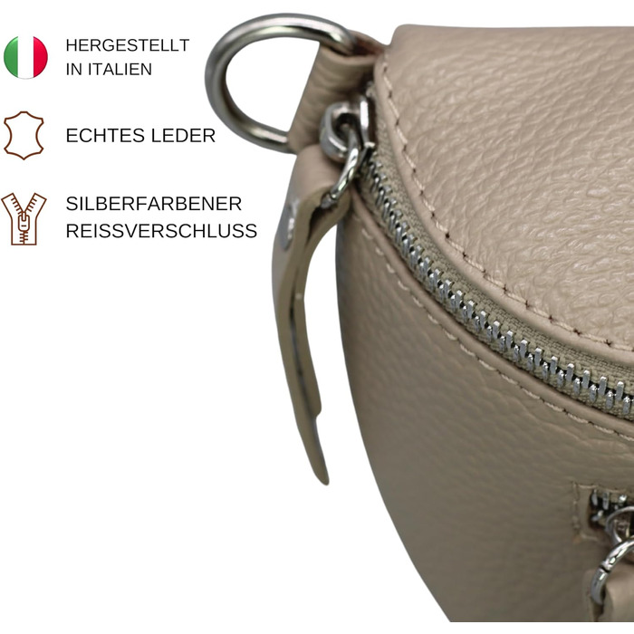 Жіноча сумка Brise Art Bauchtasche Lucia з натуральної шкіри: стильна поясна/кросбоді сумка з трьома відділеннями, зроблена в Італії (Чорний/Taupe)