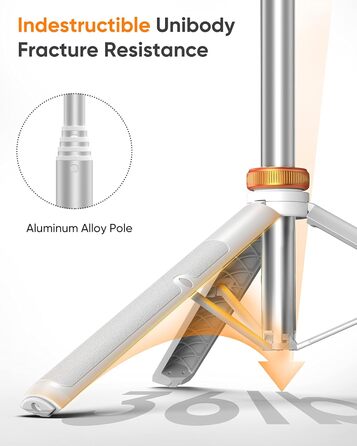 Штатив для смартфона та селфі-стика з пульт дистанційного керування, 158 см, міцна конструкція, регульований, для iPhone/Android (Мінеральний білий)