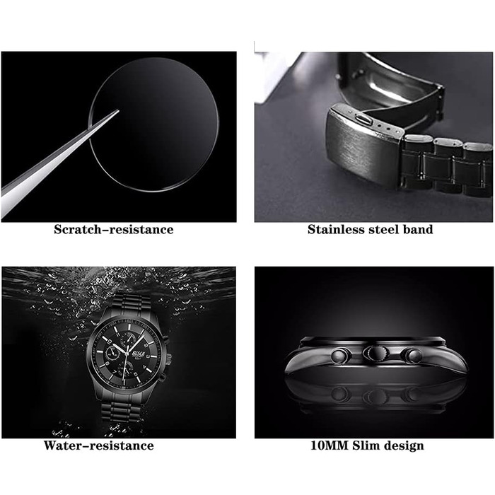 Годинник на зап'ястя BOSCK для чоловіків (без хронографа), 40 мм, автоматичний календар та день тижня, корпус із нержавіючої сталі, білий бізнес-годинник, водонепроникність 30 м, спортивні годинники для чоловіків