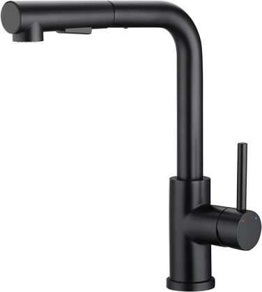 Висувна кухонна змішувач з душем, 360° поворот, кухонна арматура з двома режимами струменя, з нержавіючої сталі, чорний, з висувною насадкою
