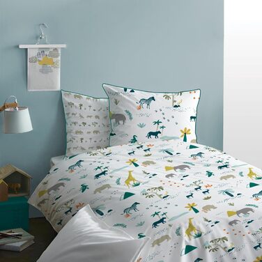 Комплект постільної білизни для дитячого ліжка 135x200, з принтом тварин, Сафарі, Зоо, для хлопчиків та дівчаток, 100% бавовна, наволочка 80x80 + простирадло 135x200 см